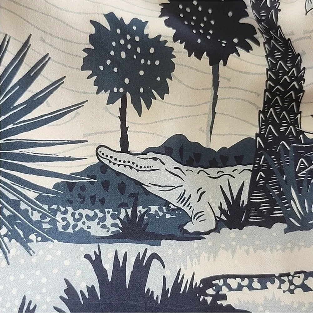 Spartina 449 Maude Palazzo Wide-Leg Pants Tropical Landscape Print Cream Navy, L - Picture 10 of 15